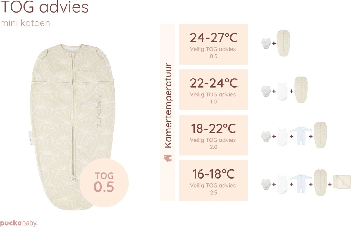 Puckababy Inbakerslaapzak Original Mini 3-6 Maanden - Cotton - Seashell Sand - Afbeelding 7