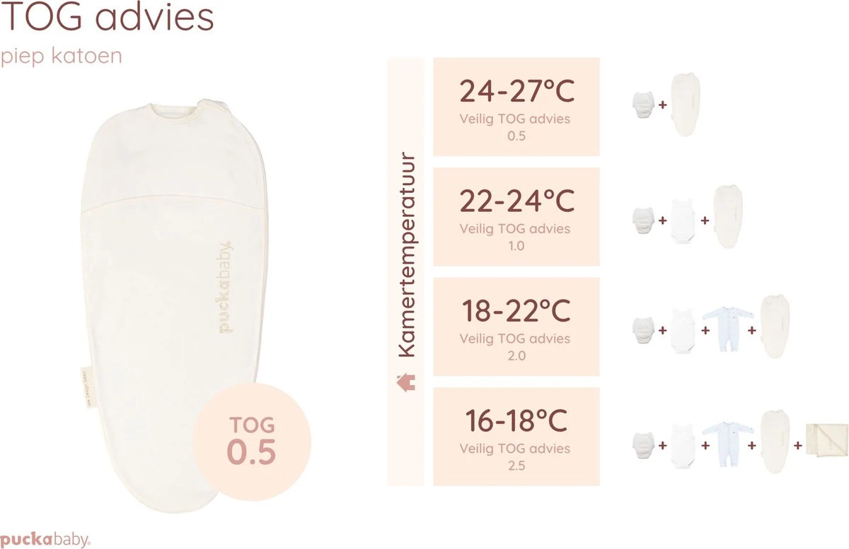 Puckababy Inbakerslaapzak Original Piep 0-3 Maanden - Pure - Afbeelding 6