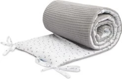 Sensillo Baby Bedbumper - Bedomrander - Anti Stootrand Ledikant - Bed Zijbeschermers - 180x30cm - Wafel Grijs Paardenbloemen