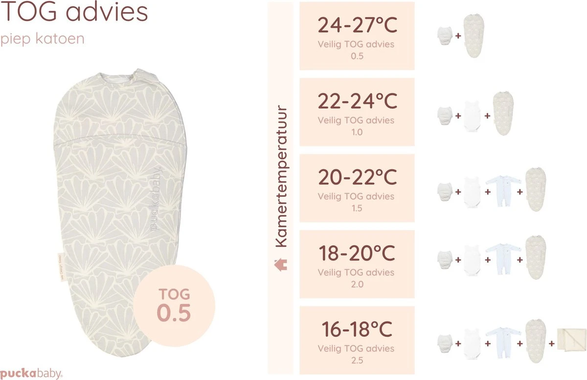 Puckababy Inbakerslaapzak Original Piep 0-3 Maanden -Seashell Stone - Afbeelding 2
