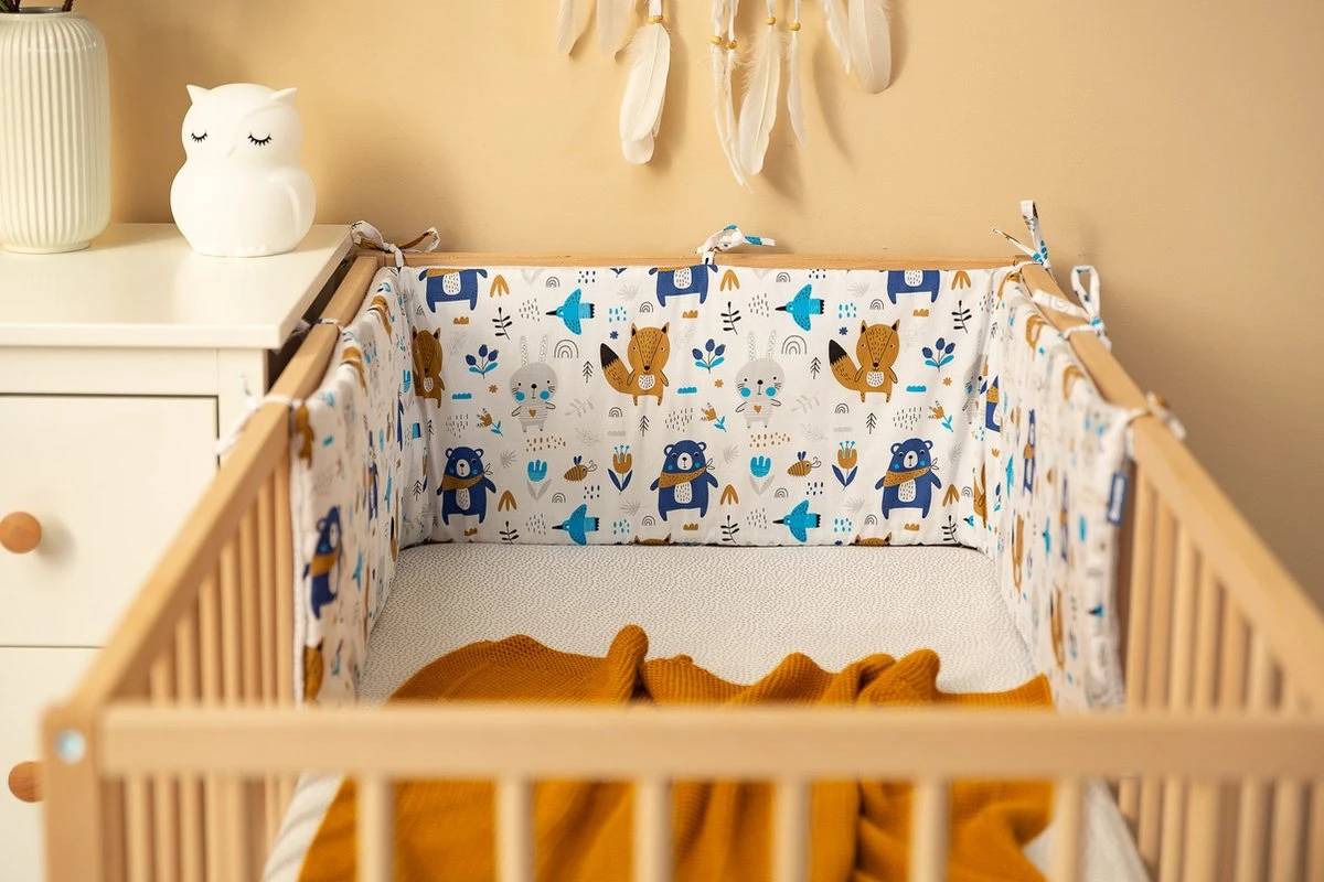 Sensillo Baby Bedbumper - Bedomrander - Anti Stootrand Ledikant - Bed Zijbeschermers - 180x30cm - Wafel Grijs Bosdiertjes - Afbeelding 5