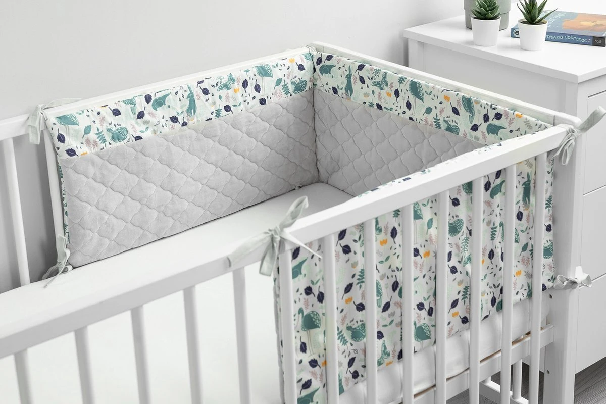 Sensillo Baby Bedbumper - Bedomrander - Anti Stootrand Ledikant - Bed Zijbeschermers - 180x30cm - Grijs Diertjes