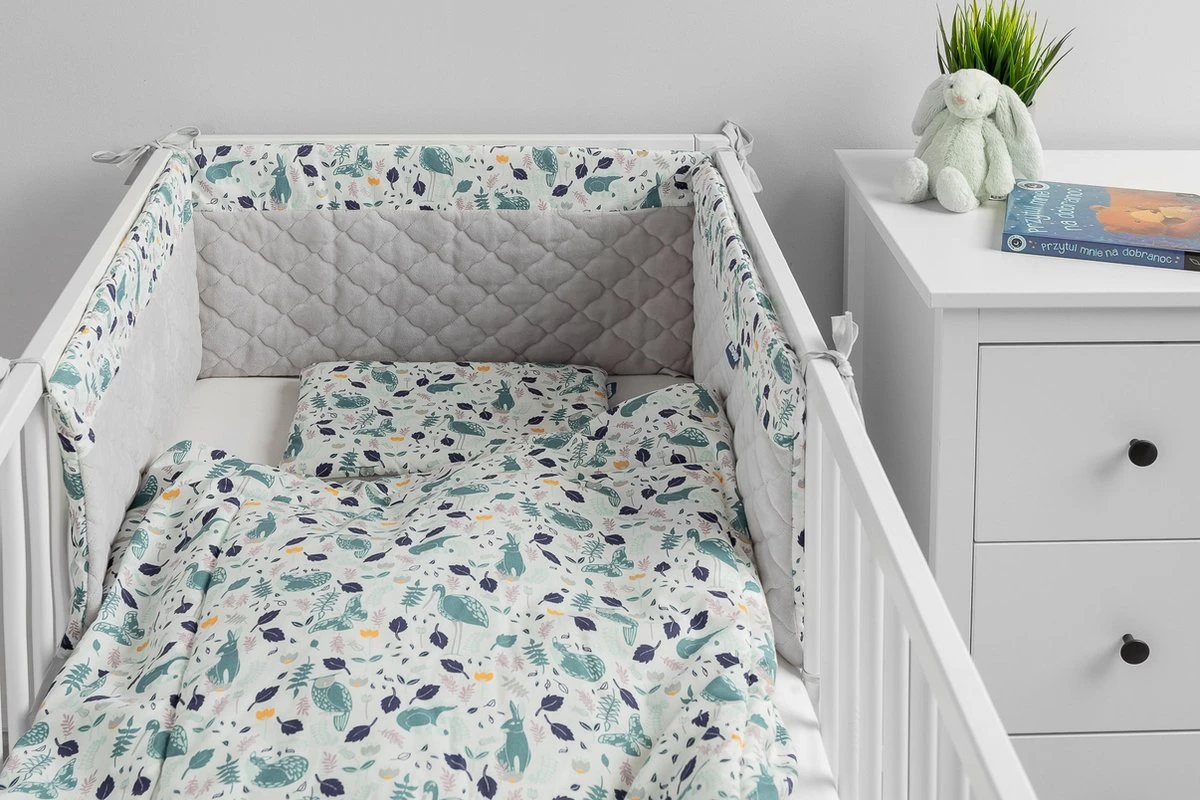 Sensillo Baby Bedbumper - Bedomrander - Anti Stootrand Ledikant - Bed Zijbeschermers - 180x30cm - Grijs Diertjes - Afbeelding 3