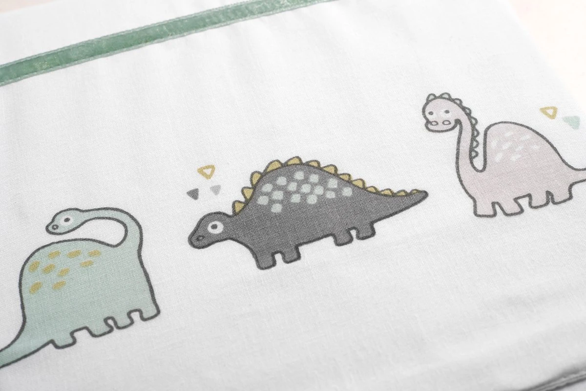 Briljant Baby Laken Met Bies Voor Ledikant 100 X 150 - Dino - Groen - Afbeelding 2