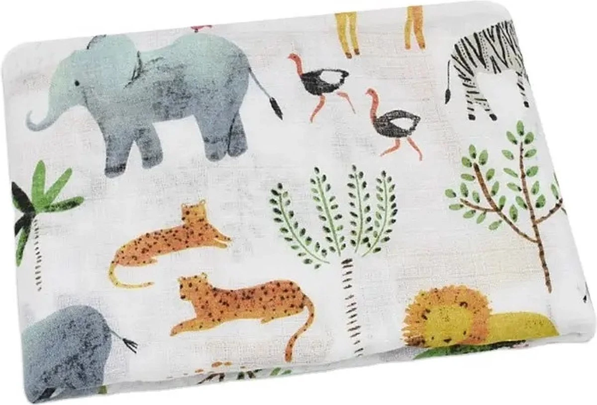Hydrofiele Doek XL - Baby Inbakerdoek - 120x120 Cm - Safari Dieren