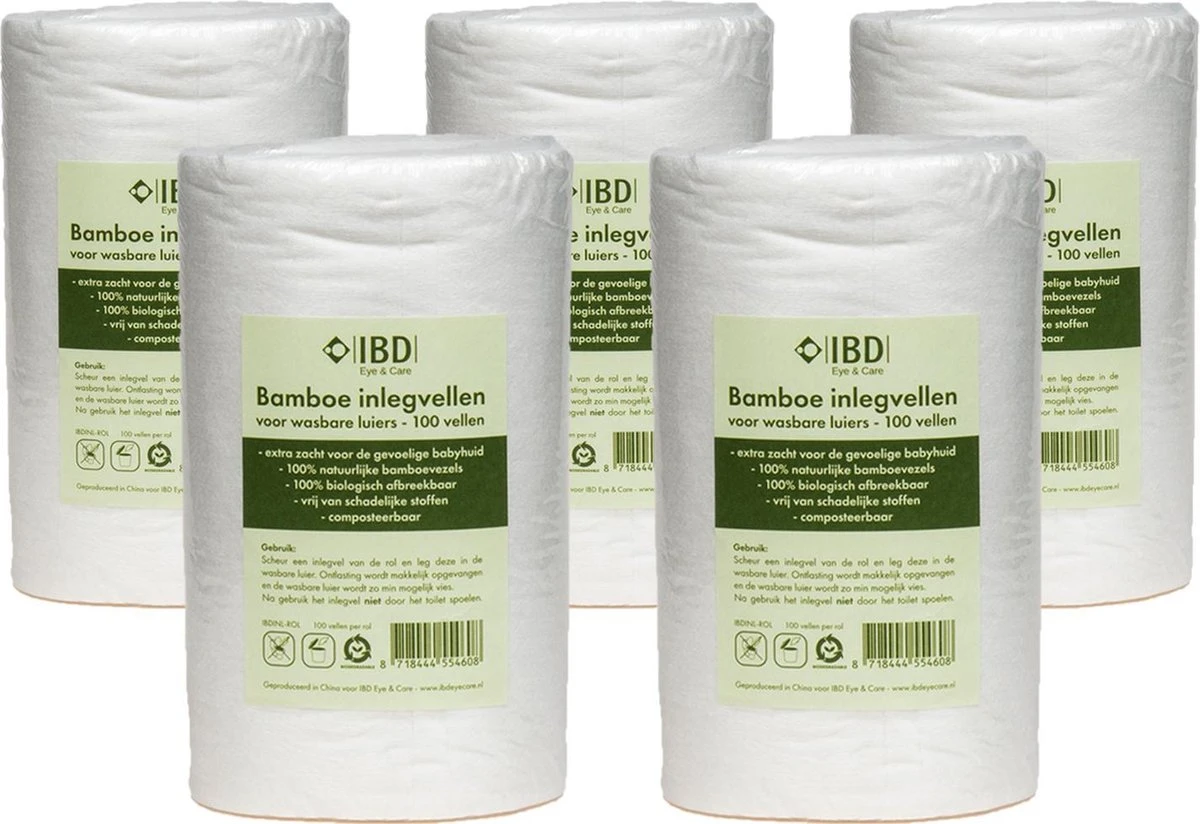 Bamboe Inlegvellen 5 Rollen - 500 Inlegvellen - Inlegvel Wasbare Luier - Wasbare Luiers