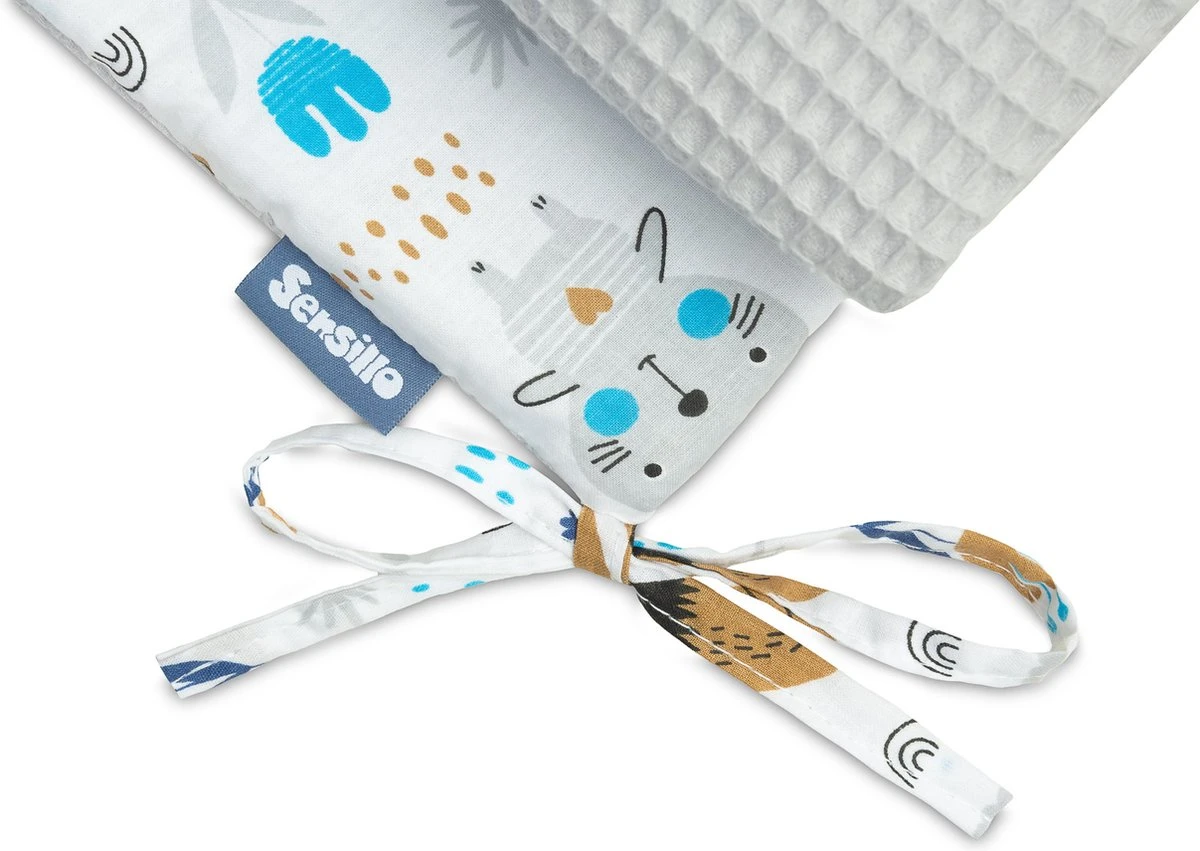 Sensillo Baby Bedbumper - Bedomrander - Anti Stootrand Ledikant - Bed Zijbeschermers - 180x30cm - Wafel Grijs Bosdiertjes - Afbeelding 2