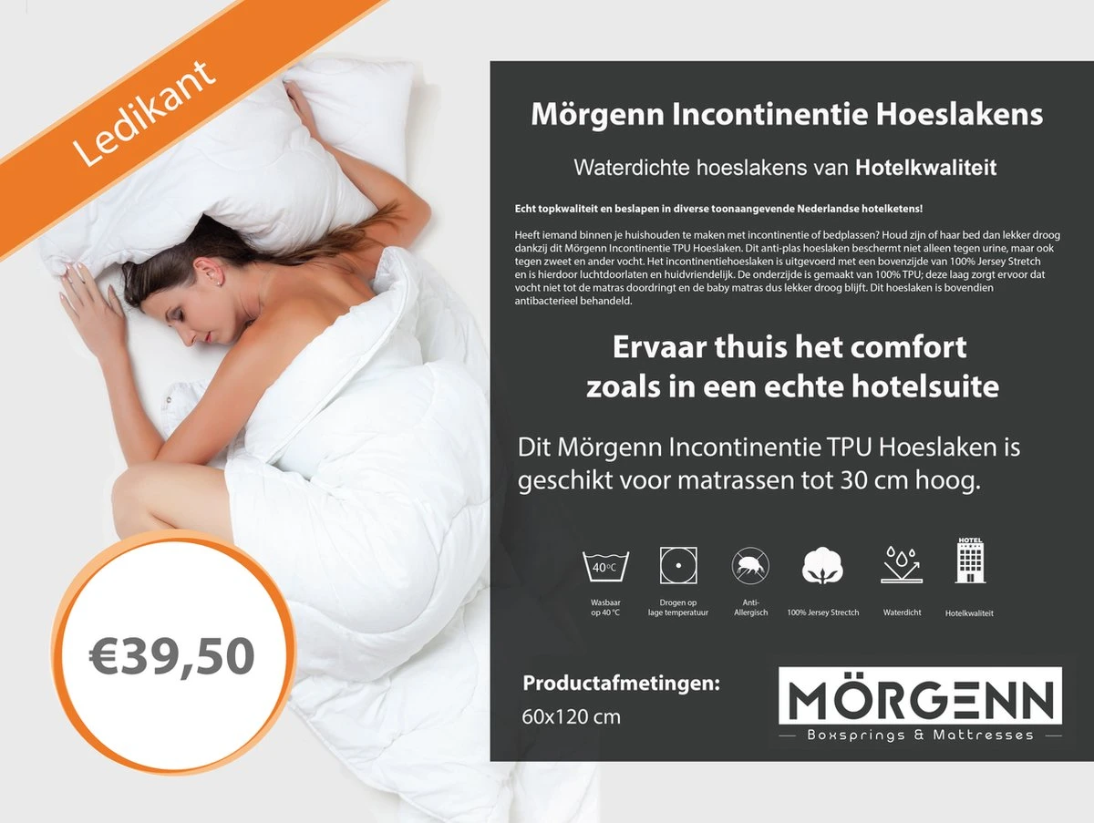 2x Mörgenn Incontinentie Hoeslaken - Matrasbeschermer Voor Kindermatras En Peutermatras - Anti-plas Onderlegger - Waterdicht Hoeslaken - Anti-bacterieel - 60x120 - 2 Stuks - Afbeelding 3