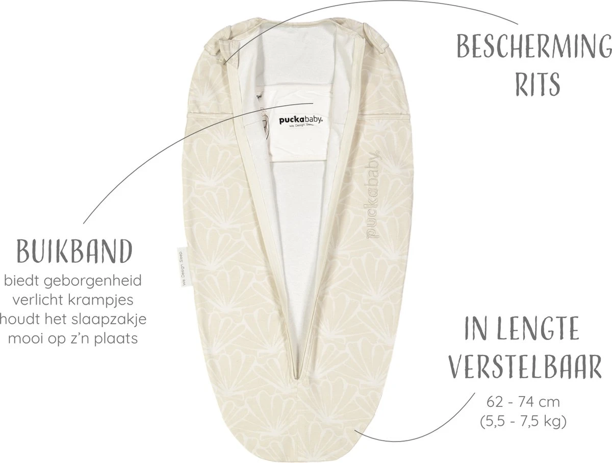Puckababy Inbakerslaapzak Original Mini 3-6 Maanden - Cotton - Seashell Sand - Afbeelding 4