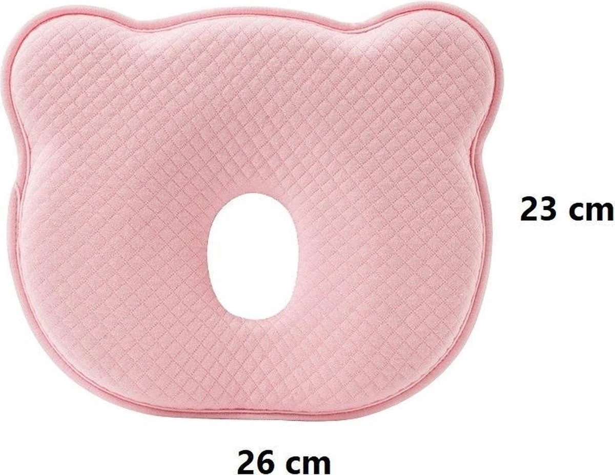 MINIIYOU® Orthopedisch Baby Hoofdkussen Roze - Plat Hoofd - Katoen - Traagschuim Vulling - Afbeelding 2