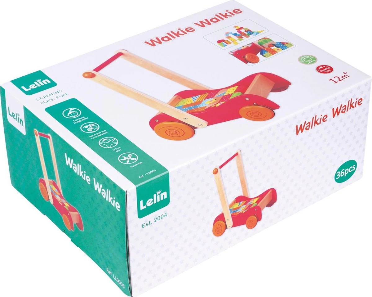 Lelin Toys - Duw En Loopwagen Met 30 Gekleurde Blokken - Afbeelding 4