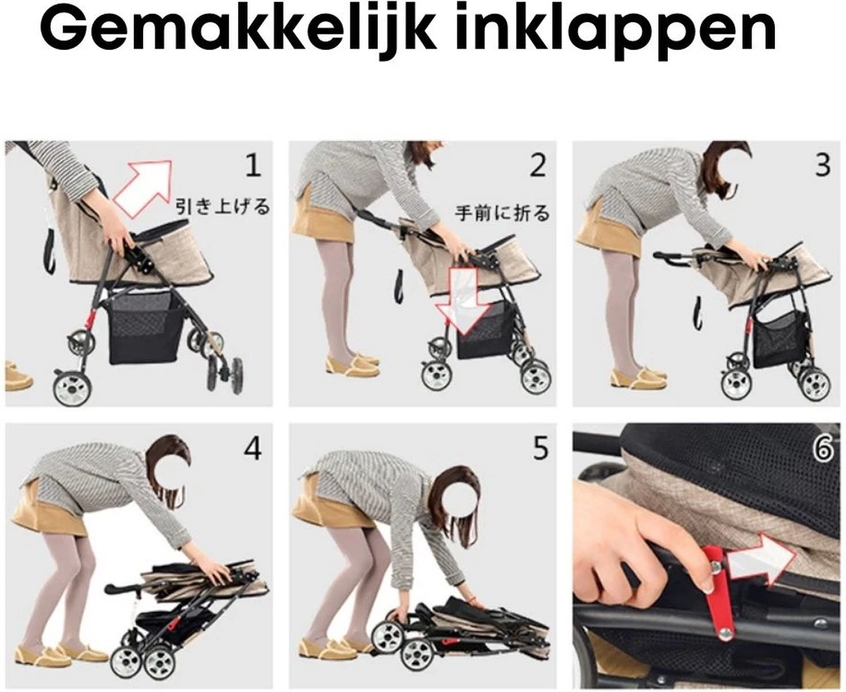 Merkloos Homezie Hondenbuggy | Huisdieren Tot 15 Kg | 4-wieler | Hondenbuggy Inklapbare | Katten Buggy | Buggy | Huisdieren Buggy - Afbeelding 5