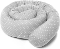 Fillikid Bedbumper 190 X 9 Cm Bedomrander Ledikant - Grijs Wit Stippen