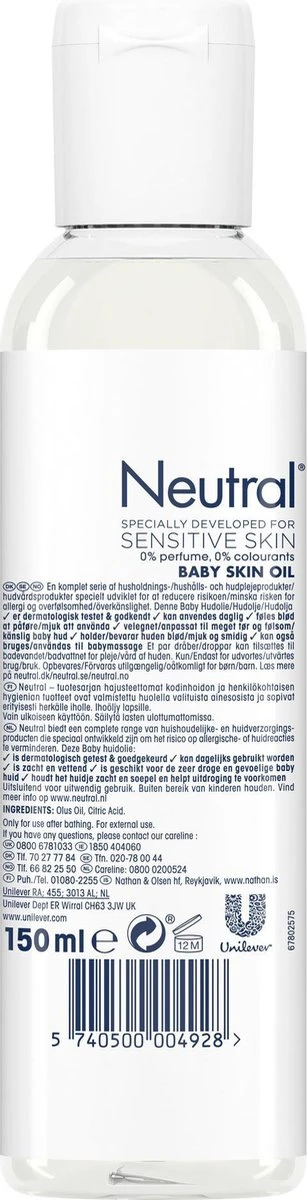 Neutral 0% Baby Huidolie Parfumvrij - 2 X 150 Ml - Voordeelverpakking - Afbeelding 3