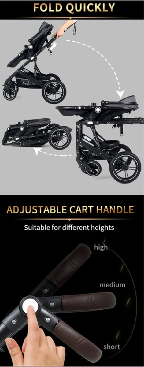 Merkloos 3 In 1 Kinderwagen - Buggy - Opklapbare Wandelwagen - Opvouwbaar - Kinderwagen 3 In 1 - Wandelwagen - Kinderwagens - Kinderwagen 3 In 1 Incl Autostoel - Wandelwagen Baby - Maxi-Cosi - Afbeelding 11