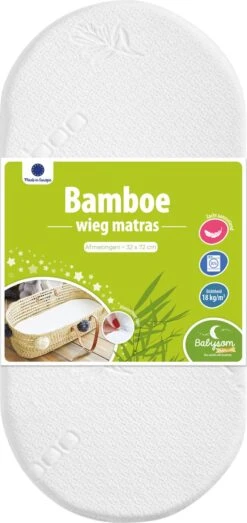 Bamboe Ovaal Matras - 72x32 Cm | Mozesmand - Kinderwagen - Wieg | Zacht Aanvoelend | 4 Cm Dik | Afneembare Hoes | Oeko-Tex® | EU-product
