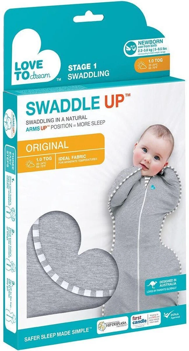 Love To Dream™ Babyslaapzak Swaddle Up™ - Inbakeren - Baby 0-2 Maanden - 2.2-3.8 Kg - All Season - Grijs - Afbeelding 6