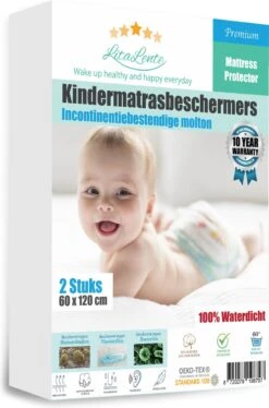 2x LitaLente Matrasbeschermer Waterdicht Babybedje 60x120 Cm - Ledikant Molton 60x120 - Baby Matrasbeschermer 60x120cm - Waterdicht En Ademend Huismijtwerend Matrasvernieuwer Matrashoes - Hoeslakenbadstof - Antibacteriëel - Rondom Elastiek