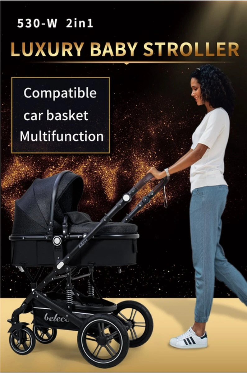 Merkloos 3 In 1 Kinderwagen - Buggy - Opklapbare Wandelwagen - Opvouwbaar - Kinderwagen 3 In 1 - Wandelwagen - Kinderwagens - Kinderwagen 3 In 1 Incl Autostoel - Wandelwagen Baby - Maxi-Cosi - Afbeelding 8