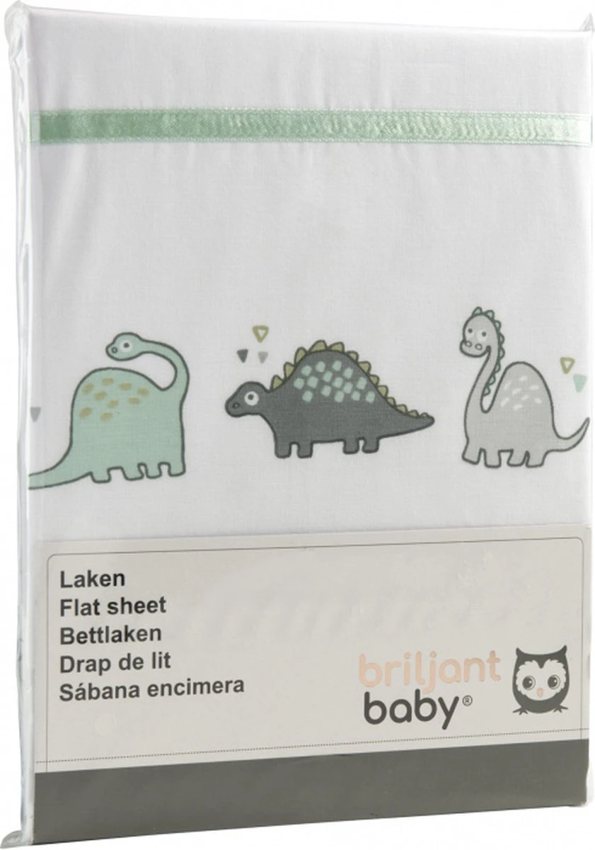 Briljant Baby Laken Met Bies Voor Ledikant 100 X 150 - Dino - Groen - Afbeelding 3