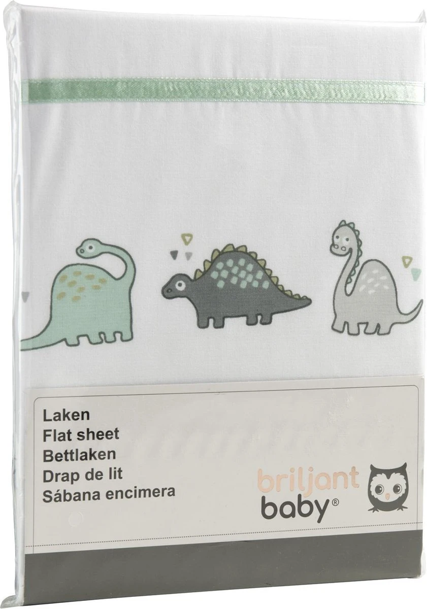 Briljant Baby Laken Met Bies Voor Ledikant 100 X 150 - Dino - Groen - Afbeelding 5
