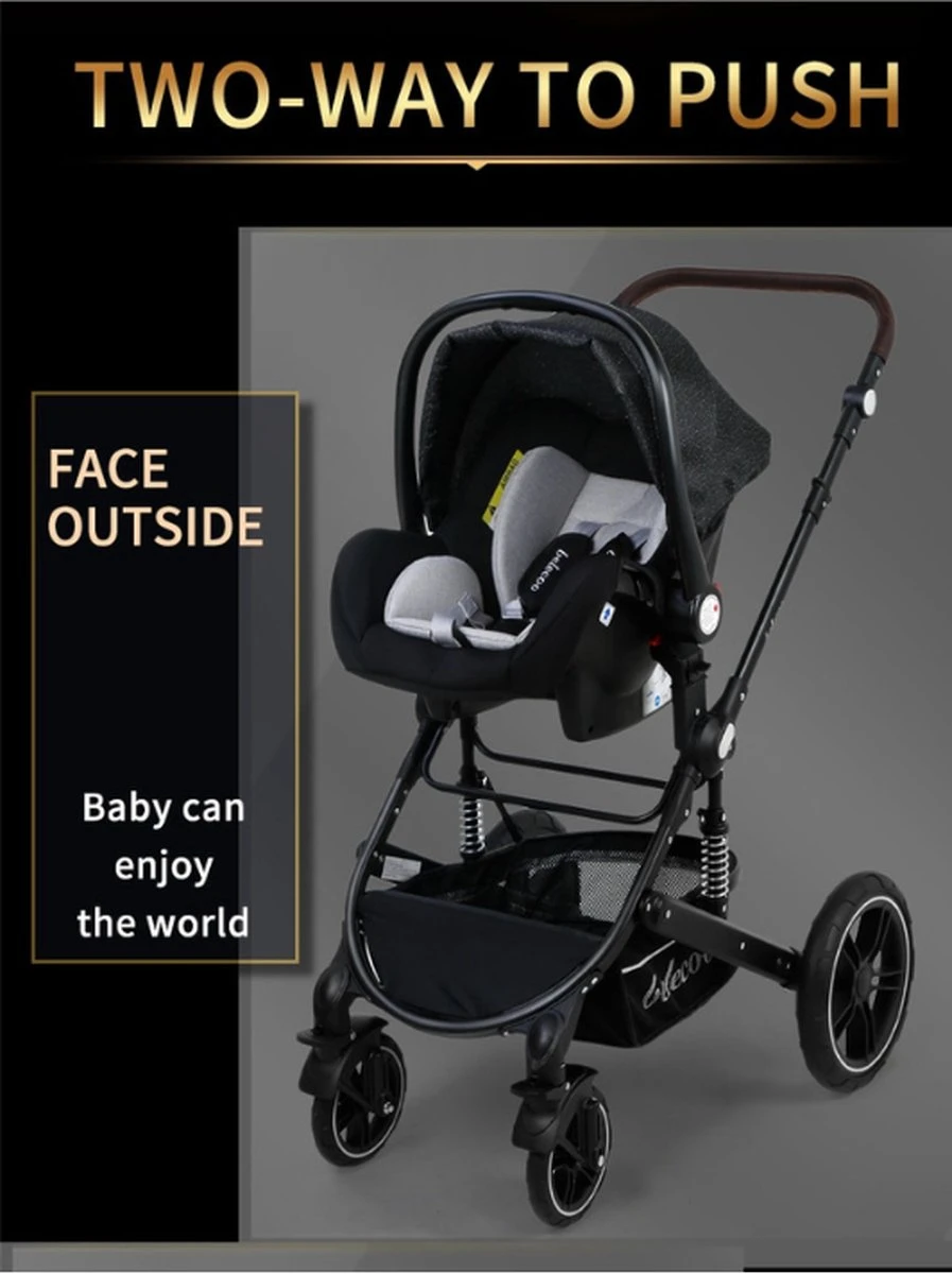 Merkloos 3 In 1 Kinderwagen - Buggy - Opklapbare Wandelwagen - Opvouwbaar - Kinderwagen 3 In 1 - Wandelwagen - Kinderwagens - Kinderwagen 3 In 1 Incl Autostoel - Wandelwagen Baby - Maxi-Cosi - Afbeelding 4