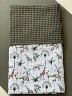 Baby Deken Kinderwagen Deken Wieg Deken Donker Groen Jungle Giraffe Olifantjes 60 X 90 Cm